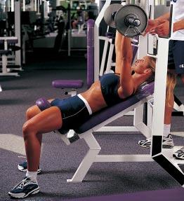 2 barbell incline press This exercise targets your upper chest area. Accentuating the eccentric phase (the descent of the weight to your chest) will enhance your strength and coordination.