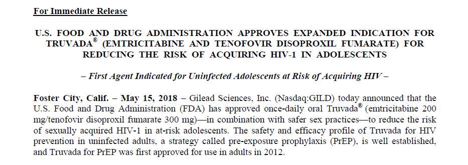 recommended for adults and adolescents at risk for HIV-1 infection