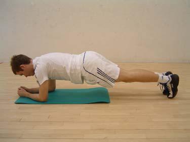 3. Front Bridge The starting position for the prone bridge is similar to the push-up, except the elbows are bent and the