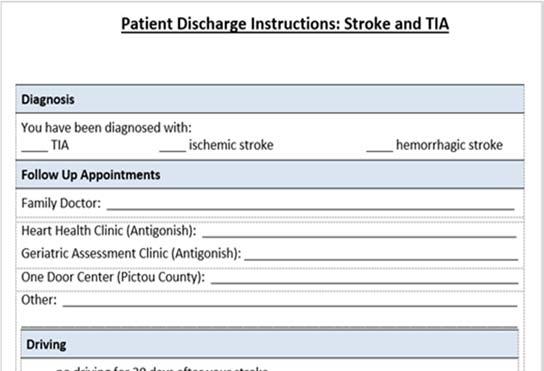 Page 5 CVHNS Bulletin, Volume 13, Issue 1, Spring, 2018 Patient Discharge Tool Pilot The stroke team at St.