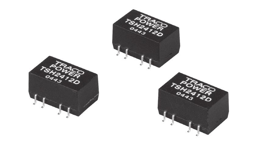 TSH Series, 2 Watt Features Ultra compact SMD package (SOIC-14/18) Isolated single and dual output models I/O isolation 1 000 VDC High efficiency up to 82% Operating temperature 40 C to +85 C Reflow
