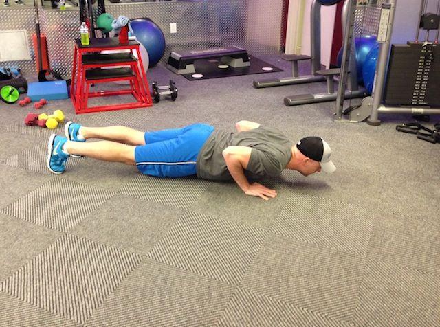 Warm-up Pushup Keep the abs braced and body in a straight line from toes/knees to shoulders.