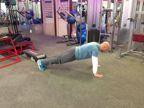 T Pushup Keep the abs braced and body in a straight line from toes to shoulders.