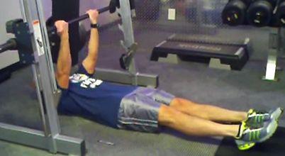 Workout B Inverted Row Set a bar at hip height in the smith machine or squat rack.