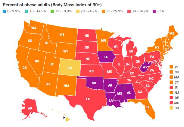 Adult Obesity Rate by State, 2017 25.