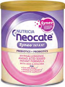 GI/ALLERGY 10 Neocate Syneo Infant A nutritionally complete, powdered amino acid-based exempt infant formula with prebiotics and probiotics specifically designed for food-allergic infants, containing