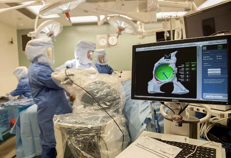 Computer Assisted Hip Replacement Makoplasty Technique: Preoperative CT scan data is synced to intraoperative data with a probe Implant positioning and surgical