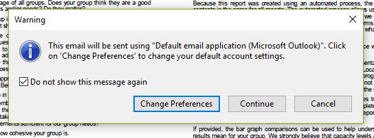 Select the default email app by clicking Continue, or to select an alternative email app click Change Preferences