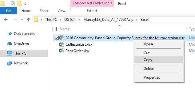 Once the filter is applied repeat Steps 4 to 7 above to download the subset of data. Extract the data file Use Windows File Explorer to locate and open the archive file.