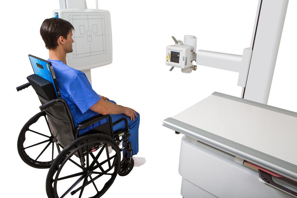 Wheelchair (seated) chest Have the patient seated in wheelchair with erect positioning Place the detector behind the patient Have the patient place sufficient