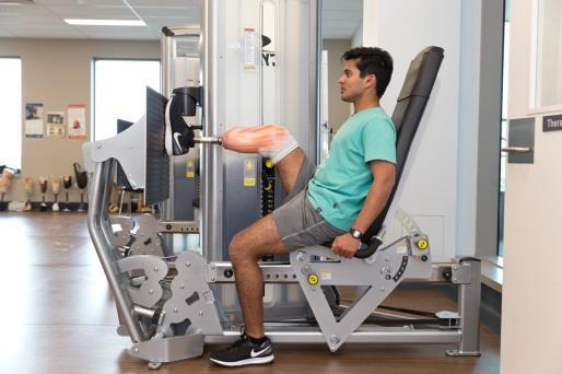 Leg press with prosthesis Using your prosthetic leg, push the leg press plate out and then