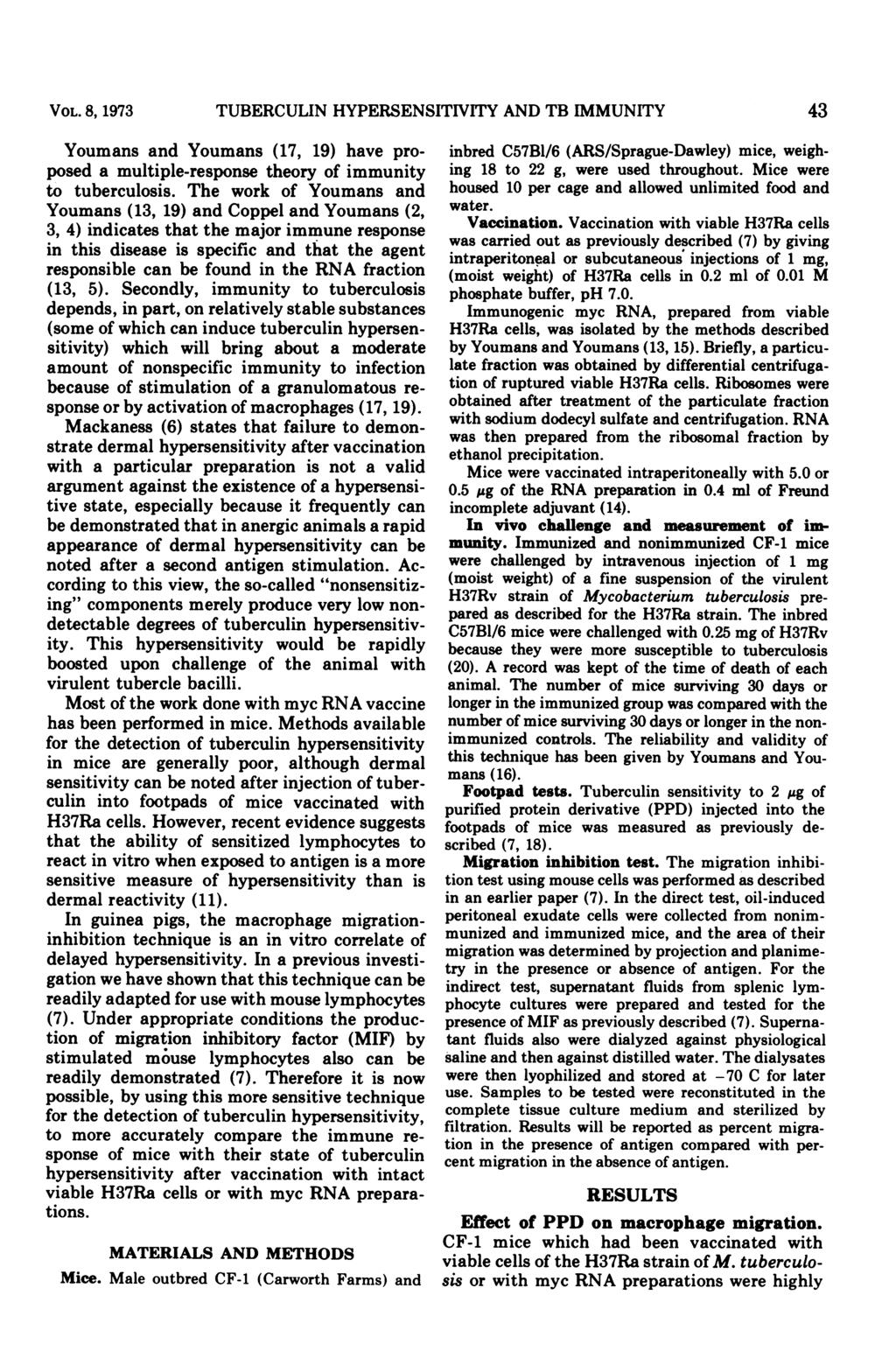 VOL. 8, 1973 TUBERCULIN HYPERSENSITIVITY AND TB IMMUNITY 43 Youmns nd Youmns (17, 19) hve proposed multiple-response theory of immunity to tuberculosis.
