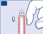 Turn the dose selector to select 2 units. Make sure the dose counter shows 2. A 2 units selected Hold the pen with the needle pointing up.