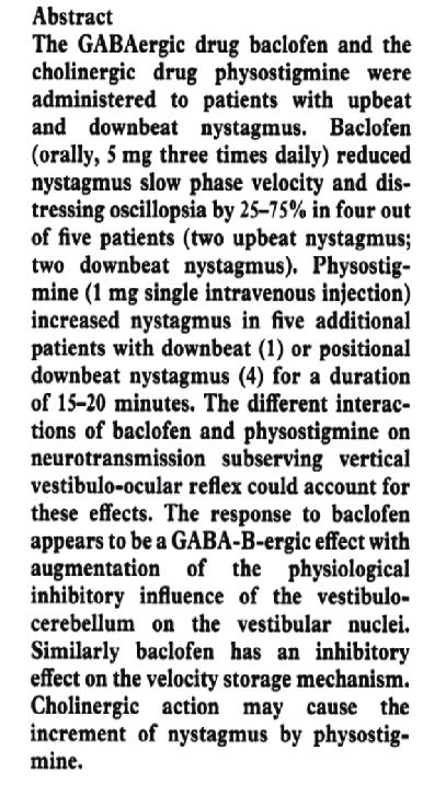 Treatment for Nystagmus Jeong SH Upbeat Baclofen JNNP 1991 burst neurons for vertical