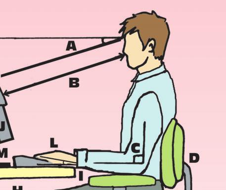 Maintain a viewing angle of 15-29 degrees Maintain a viewing distance of 35-60 cm Keep upper arm and forearm at approximately 90 degrees Use a chair with adjustable back-rest Use a chair