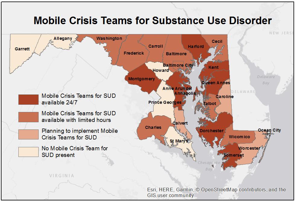 Build Out Crisis Services Jurisdictions were asked to report on mobile crisis teams for substance use disorder, defined as community-based
