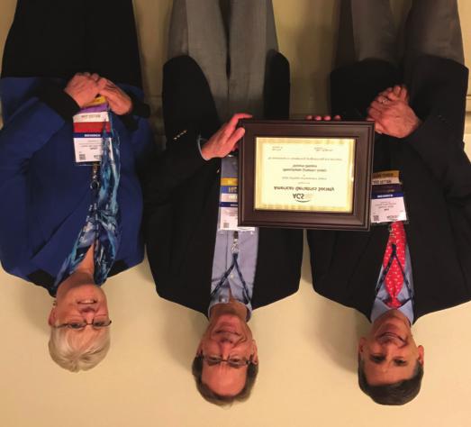 AGS Honors the Society with the 2018 State Affiliate Award (L to R) Kathy Frank, RN, PhD, AGSF-COSAR co-chair with Fred Rubin, MD, president and Neil Resnick, MD, COSAR representative The American