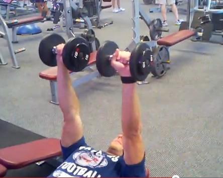 DB Chest Press Hold the dumbbells above your chest with your palms