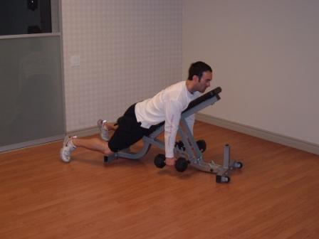 Workout B DB Chest Supported Row Lie with your chest supported by an