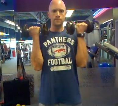 DB Curl Stand and hold dumbbells at arm s length.