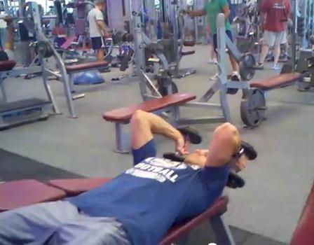Workout C DB Triceps Extension Lie on your back on a bench.