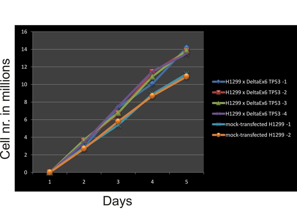Growth curves of stable Dex6 TP53 and mock transfected