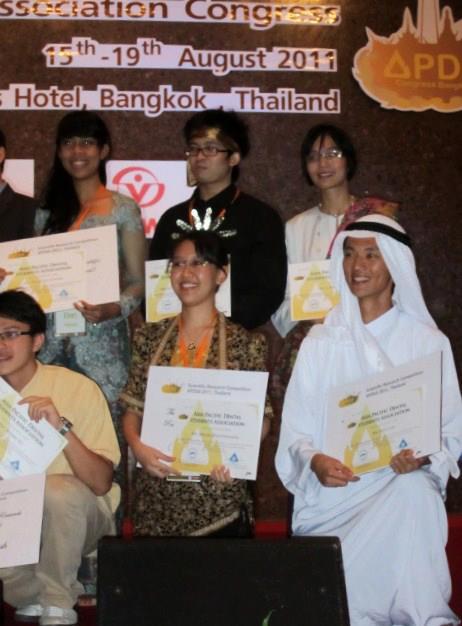 Award Winners at Various Conferences in 2011 APDSA 2011 - Bangkok, Thailand 2 nd Runner Up of Scientific Research Competition (Oral) Project Title: An In-vitro Study Comparing