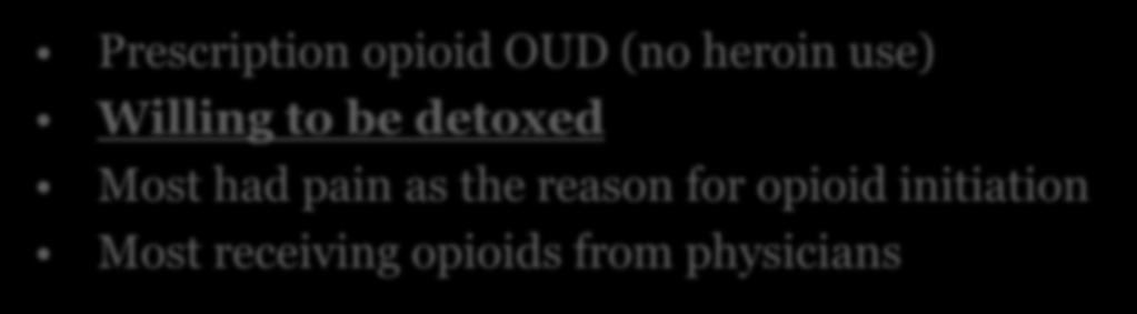 POATS Study: Success with buprenorphine taper in prescription OUD Prescription opioid OUD (no heroin use)
