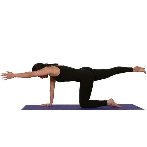 parallel to the floor Inhale, simultaneously raise right arm forward & left leg