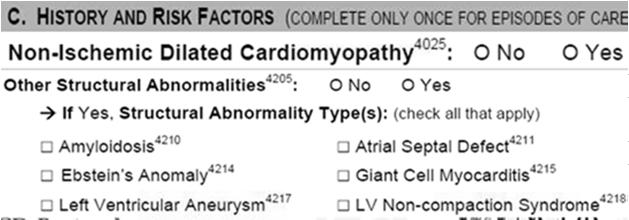 NIDCM / Other Structural Abnormalities Non-compaction of left ventricle Cardiomyopathy HF w/ NHYA III Torsades Syncope NIDCM / Other Structural Abnormalities ARS Question: # 3 How will you code