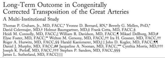 Proportion Without CHF Proportion Without RV Dysfunction Congenitally Corrected TGA 182 patients from 19 institutions Associated Lesions (n = 132) % Large VSD 68 Pulmonary stenosis 47 RV dysfunction