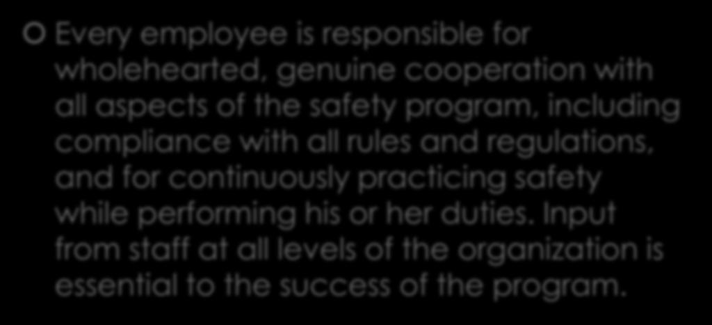 aspects of the safety program, including compliance with all