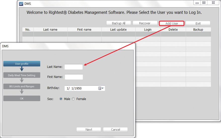 Creating User Profiles Creating User Profiles The Rightest Diabetes Management Software can be used by one or more users. To create a user profile, please complete the following steps. 1.