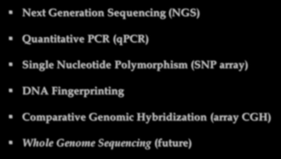Comprehensive Chromosomal Screening (CCS) Next Generation Sequencing (NGS) Quantitative PCR (qpcr) Single Nucleotide