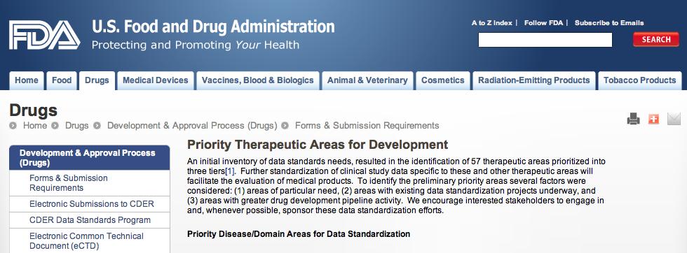 FDA Priorities for Therapeutic Area Data