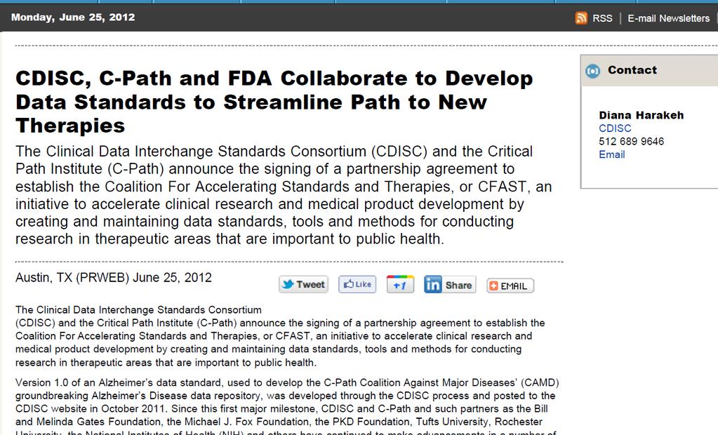 CFAST = CDISC + C-PATH: Coalition for