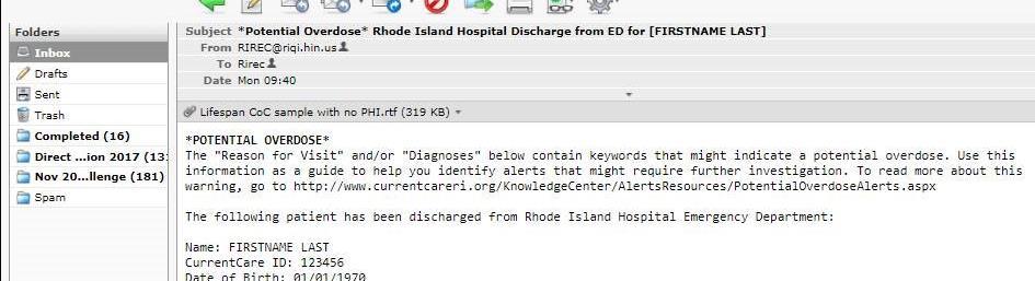 Intelligent Overdose Alert Adds a *POTENTIAL OVERDOSE* flag to the subject and body of existing ADT Direct message alerts if