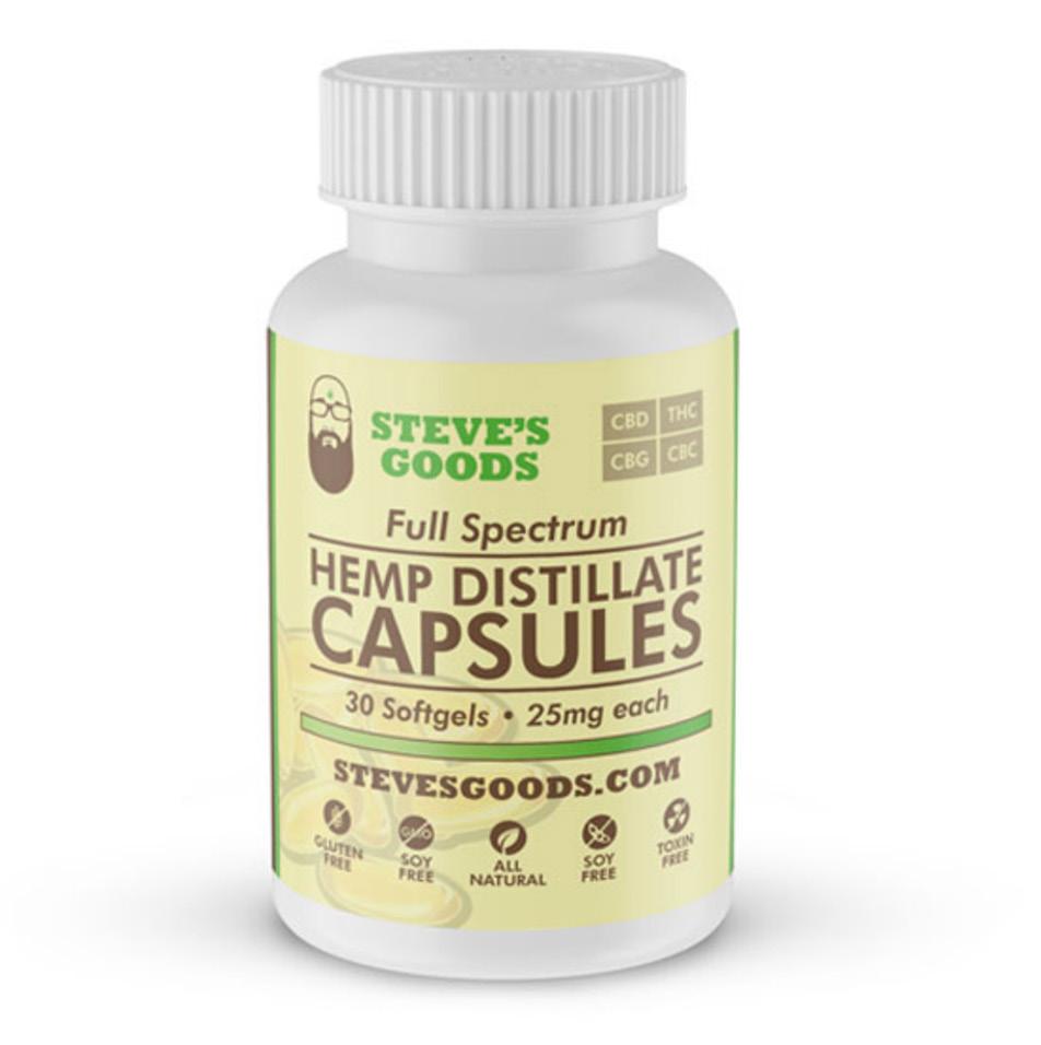 Steve s Goods Full Spectrum Gel Capsules (25mg) These hemp capsules go above and beyond to deliver a full spectrum experience to the user.