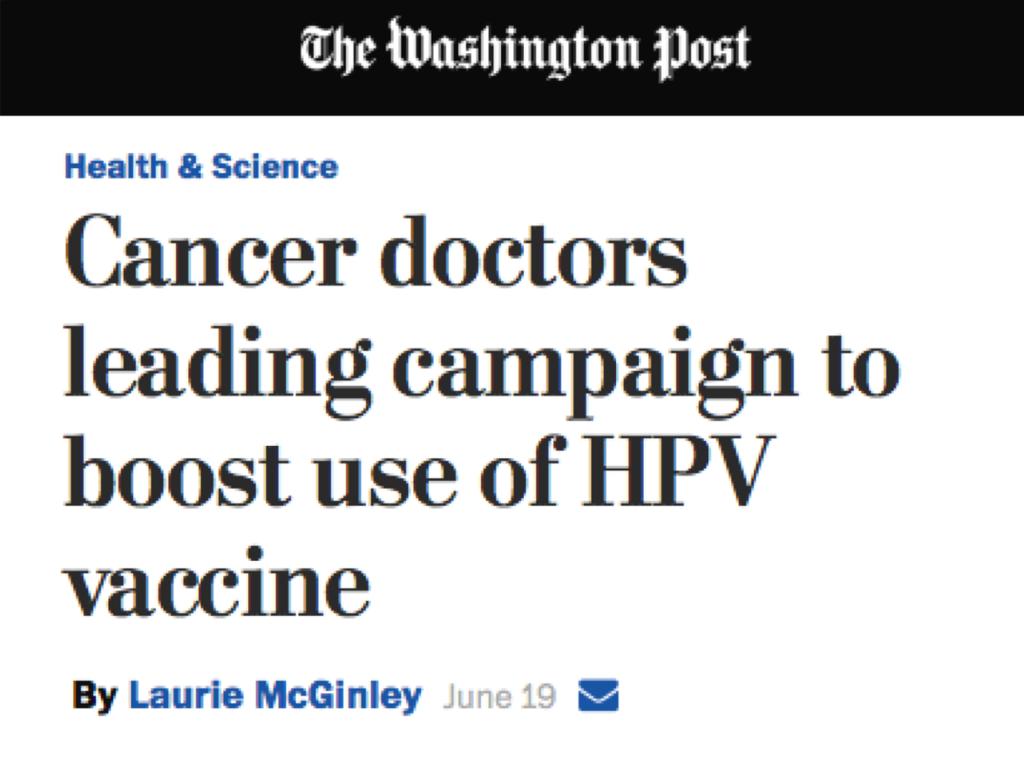Statements of Support q q q Leading medical organizations* united to release a Dear Colleague Letter to urge providers to give a strong recommendation for HPV vaccination (February 2014).
