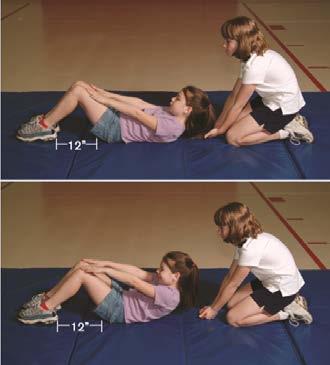 Curl-ups Objective - To measure abdominal strength/endurance by maximum number of curl-ups perfmed in 1 Testing - Have student lie on cushioned, clean surface with knees flexed and feet about 12