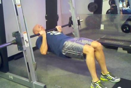 Inverted Rows w/ Knees Bent Set a bar at hip height in the smith machine or squat