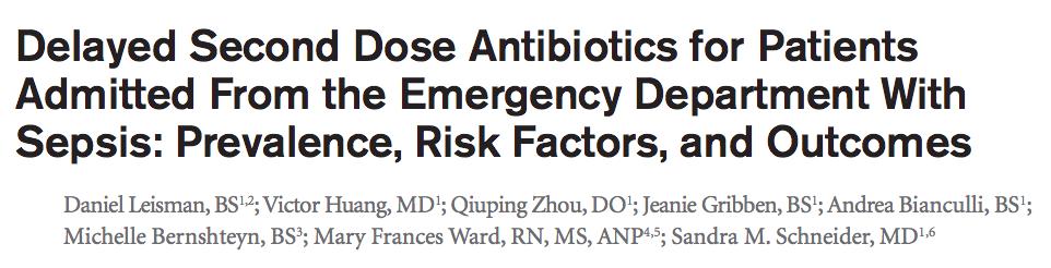 43% of patients experiencing major delay to 2 nd dose abx = ED boarders Major delay associated with: