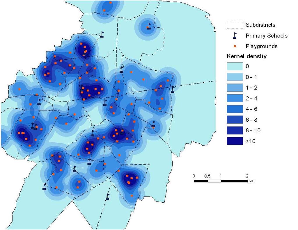 Development of a moveability index Geostatistical measures: Availability of urban characteristics Kernel density Moveability index: Mean z-scores of measures of urban characteristics Pilot study (317
