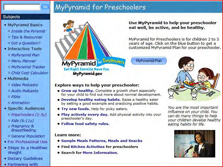 MyPyramid for Preschoolers Designed for parents of preschool children 2 to