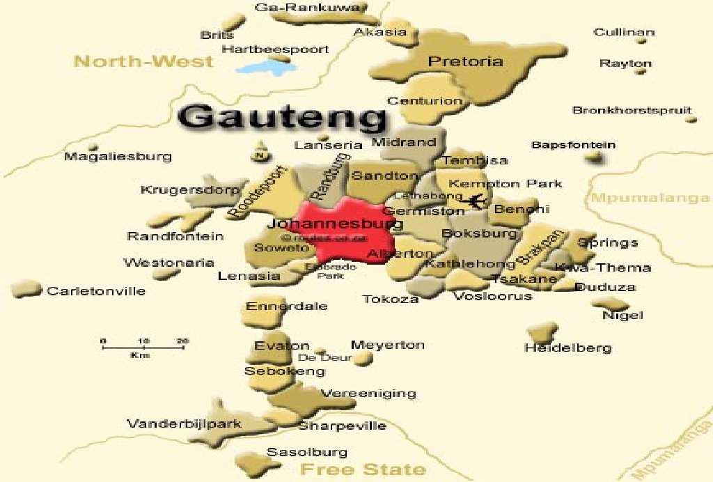 Figure 3.1: The Province of Gauteng The JHBH have a HIV clinic which caters for the HIV positive patients Southern surrounding areas of Johannesburg.