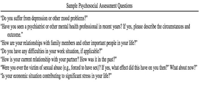 Psychosocial History sample questions Adapted from Jardin, et al.