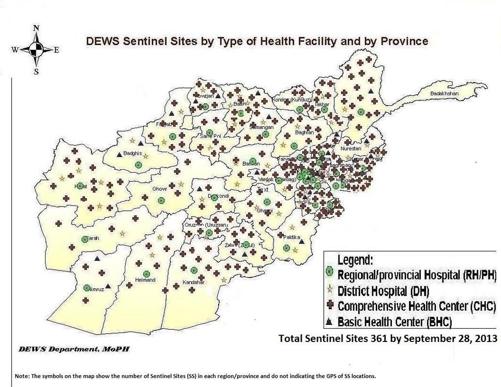 Percentage DEWS Sentinel Sites: igure-1(ap) shows the distribution of DEWS sentinel sites already established in the relevant regions/provinces by October 4, 2013.