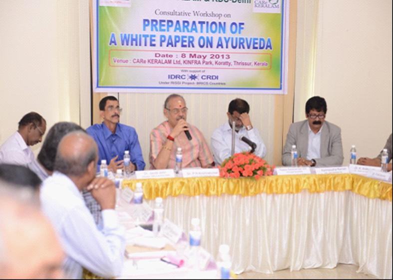 A consultative workshop on Preparation of a white paper on Ayurveda was jointly organized by CARe-KERALAM Ltd. & Kerala Development Society (KDS), New Delhi at CARe, Koratty on 8 May 2013, from 10.