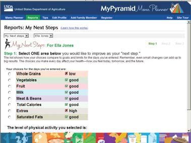 REFER TO Student s personal Menu Planner My Next Steps. The Menu Planner My Next Steps shows steps you might take to get the types and amounts of foods you need.