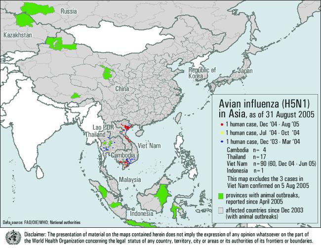 Geographical spread of H5N1 avian